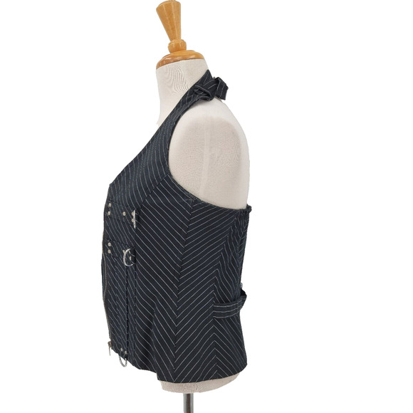 Dead Threads Women's Medium Goth Punk Grunge Halter Vest Corset Stripes Y2K - Picture 7 of 15